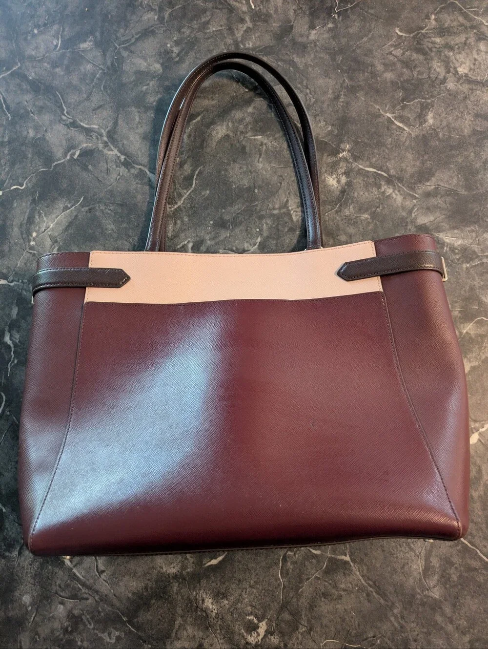 Kate Spade New York Burgundy & Light Pink Tote + Matching Wallet Set